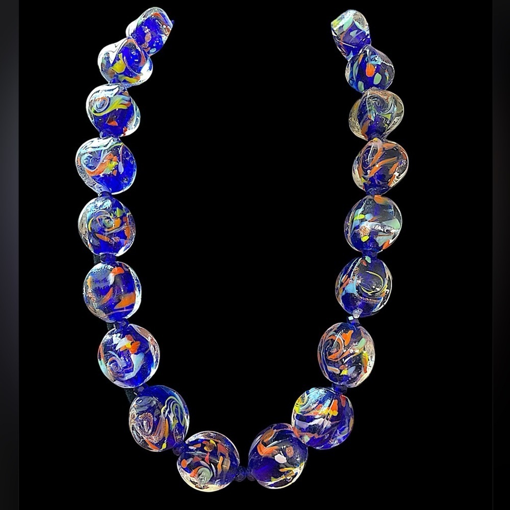 Vintage Murano Candy Wrapper Style Glass Bead Necklace